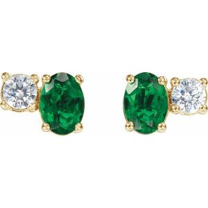 14K Yellow Gold Lab-Grown Emerald & 1/2 CTW Lab-Grown Diamond Earrings – image 2