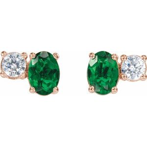 14K Rose Gold Lab-Grown Emerald & 1/2 CTW Lab-Grown Diamond Earrings