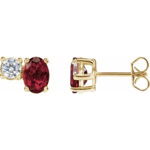 14K Yellow Gold Lab-Grown Ruby & 1/2 CTW Lab-Grown Diamond Earrings