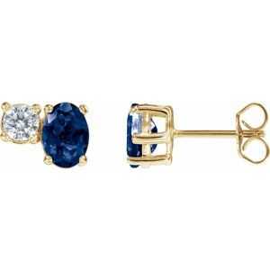 14K Yellow Gold Lab-Grown Blue Sapphire & 1/2 CTW Lab-Grown Diamond Earrings