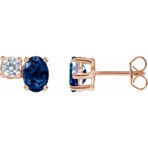14K Rose Gold Lab-Grown Blue Sapphire & 1/2 CTW Lab-Grown Diamond Earrings