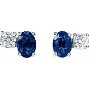 14K White Gold Lab-Grown Blue Sapphire & 1/2 CTW Lab-Grown Diamond Earrings – image 2