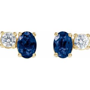 14K Yellow Gold Lab-Grown Blue Sapphire & 1/2 CTW Lab-Grown Diamond Earrings