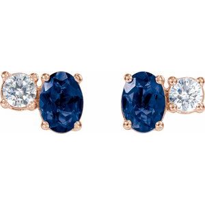 14K Rose Gold Lab-Grown Blue Sapphire & 1/2 CTW Lab-Grown Diamond Earrings – image 2