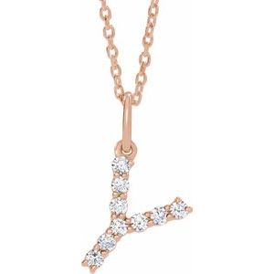 14K Rose Gold 1/6 CTW Lab-Grown Diamond Initial Y 16-18" Necklace