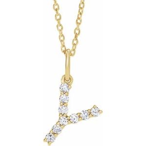 14K Yellow Gold 1/6 CTW Lab-Grown Diamond Initial Y 16-18" Necklace