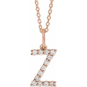 14K Rose Gold 1/5 CTW Lab-Grown Diamond Initial Z 16-18" Necklace