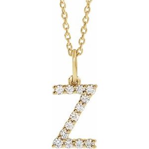 14K Yellow Gold 1/5 CTW Lab-Grown Diamond Initial Z 16-18" Necklace