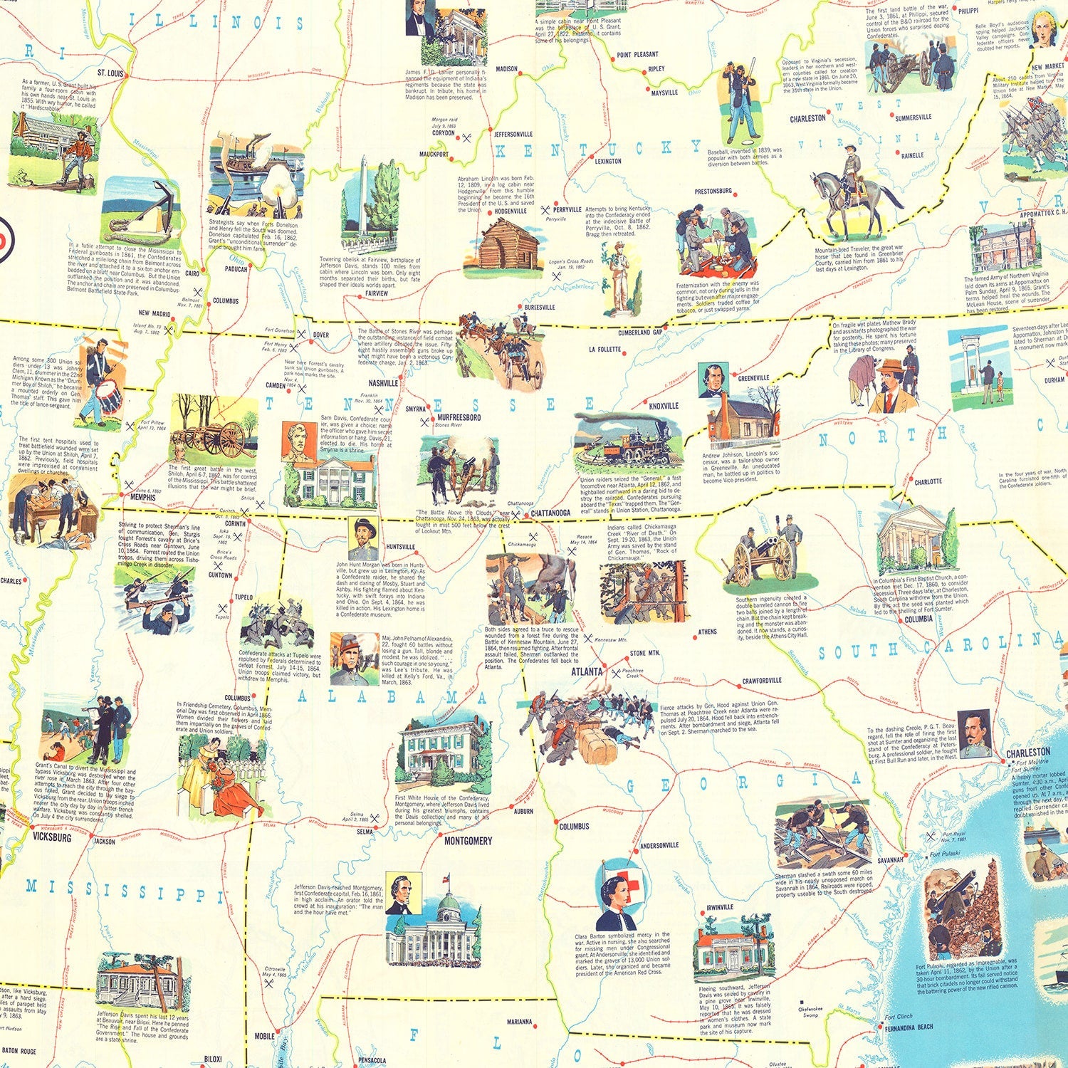 Vintage Map of the Civil War Battlefields 1861