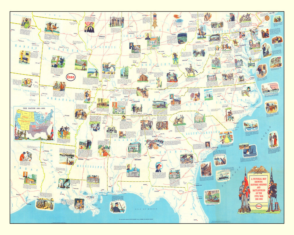 Vintage Map of the Civil War Battlefields 1861