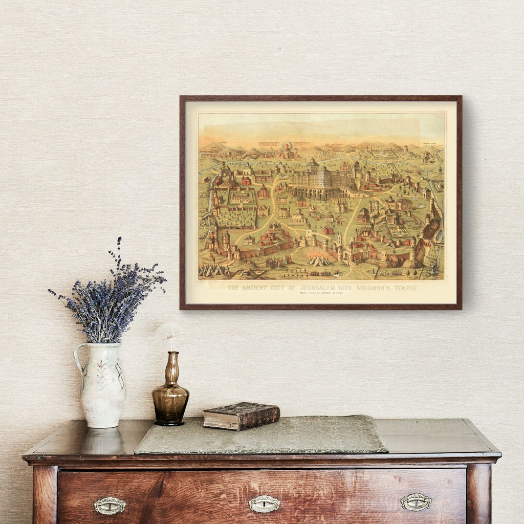 Vintage Map of Jerusalem, Israel 1871