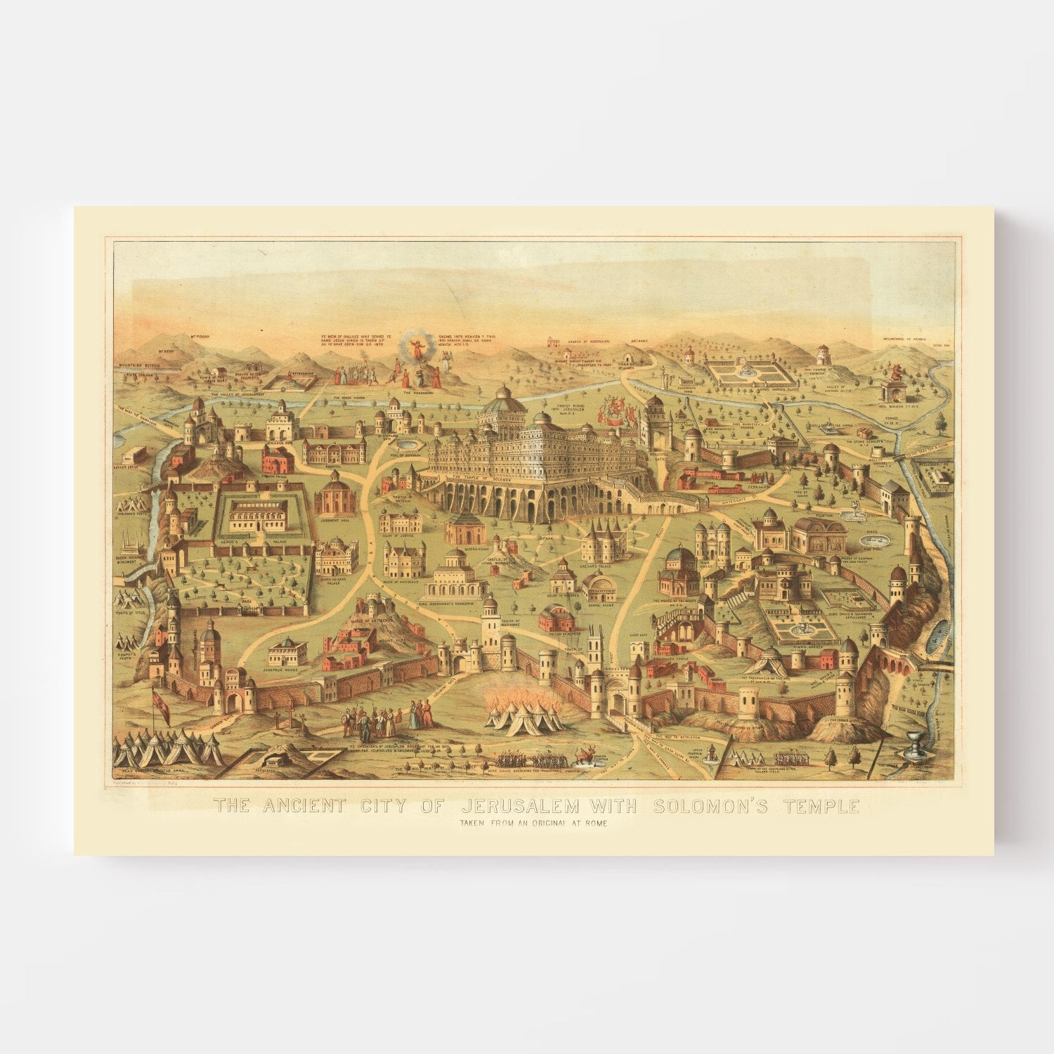 Vintage Map of Jerusalem, Israel 1871