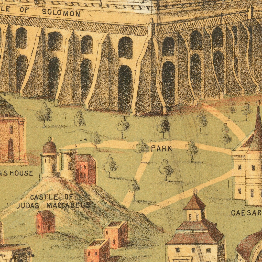 Vintage Map of Jerusalem, Israel 1871