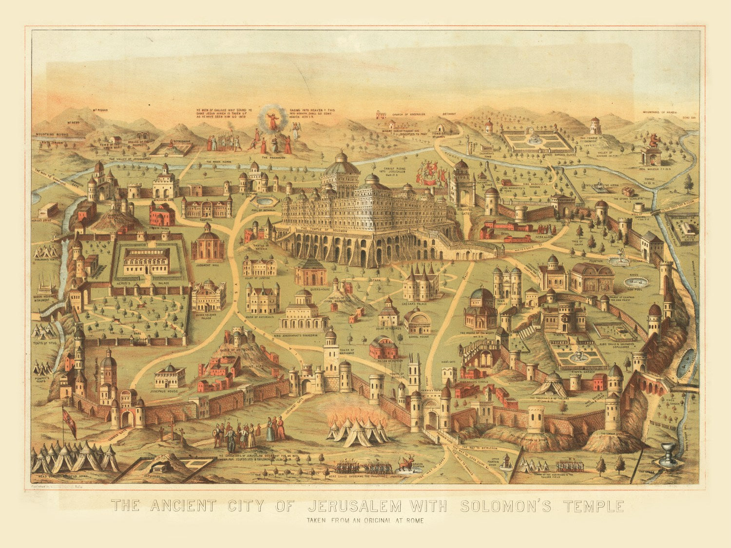 Vintage Map of Jerusalem, Israel 1871