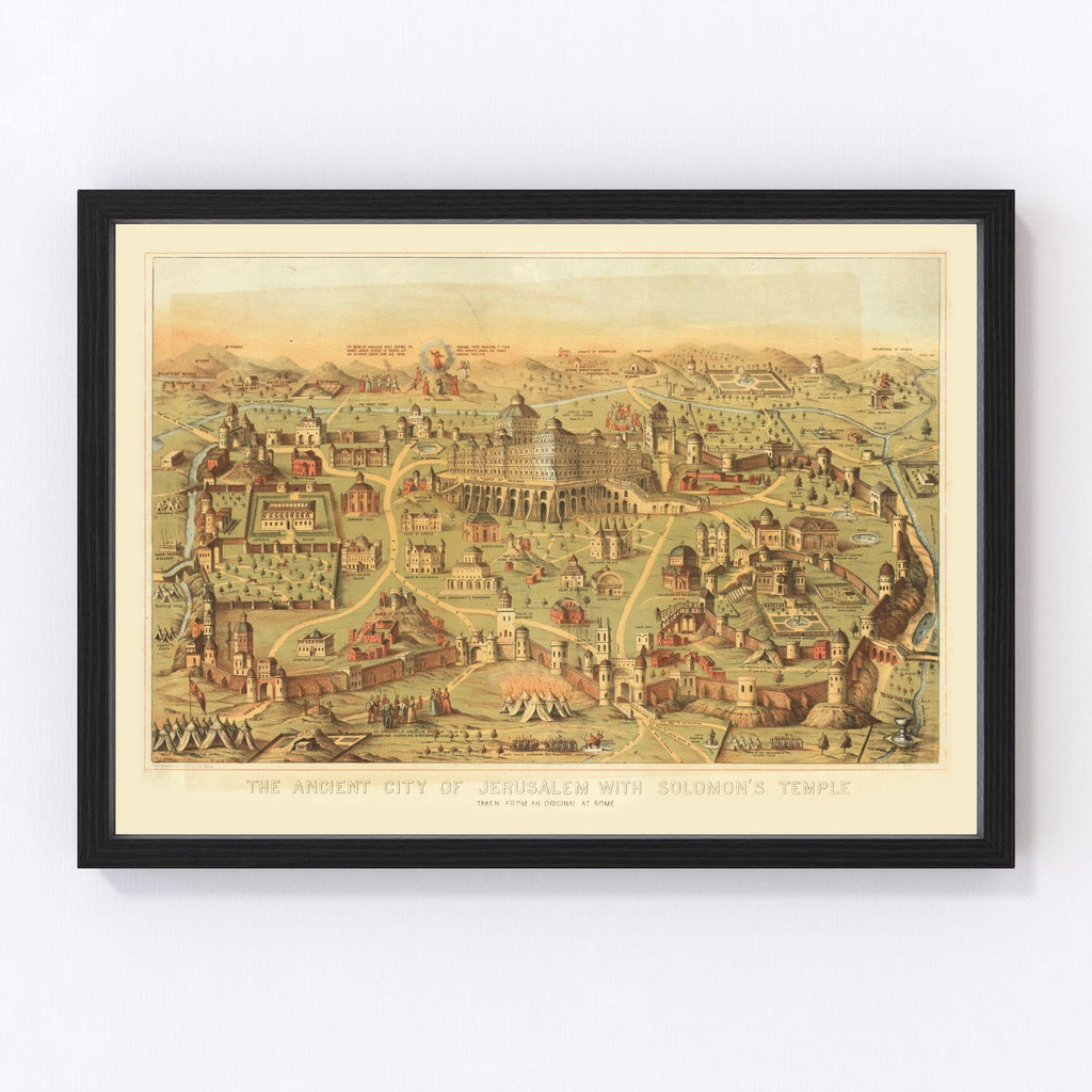 Vintage Map of Jerusalem, Israel 1871