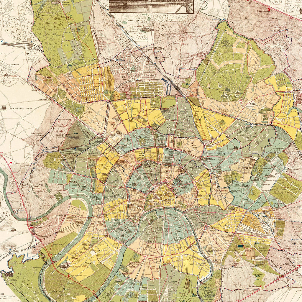Vintage Map of Moscow, Russia 1910