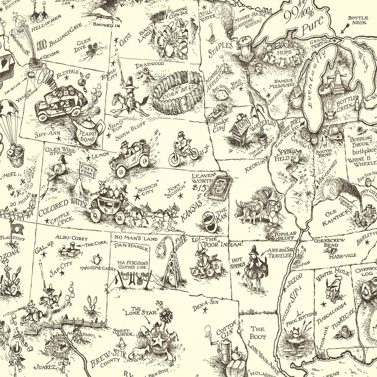 Vintage Bootlegger's Map of the United States 1926