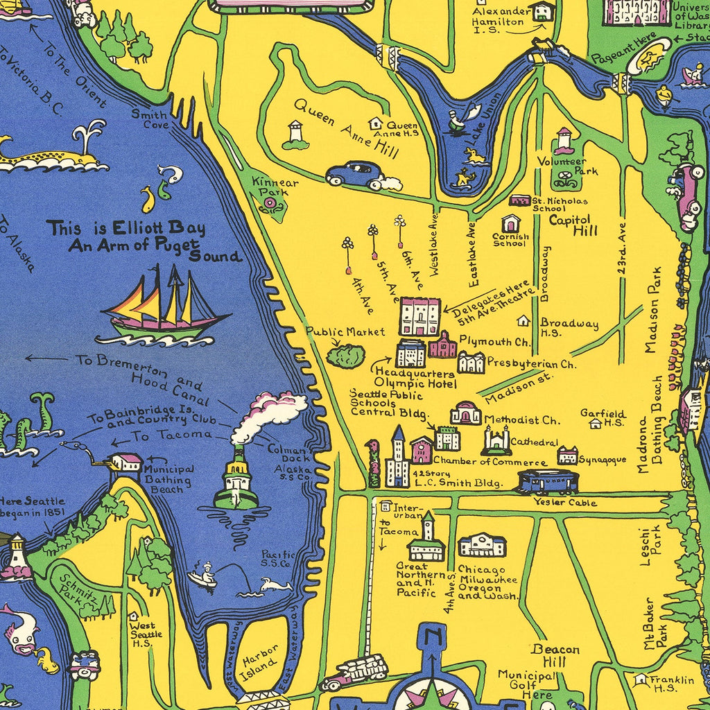 Vintage Map of Seattle, Washington 1927