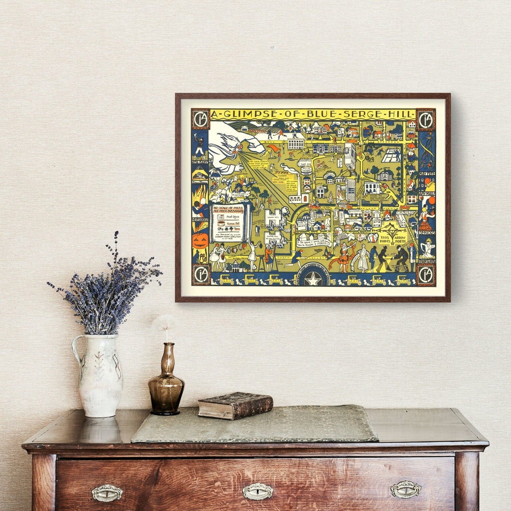 Vintage Blue Serge Hill Texas Womens University Map 1928