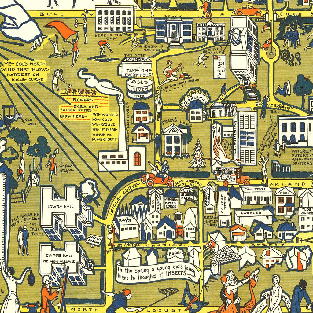 Vintage Blue Serge Hill Texas Womens University Map 1928