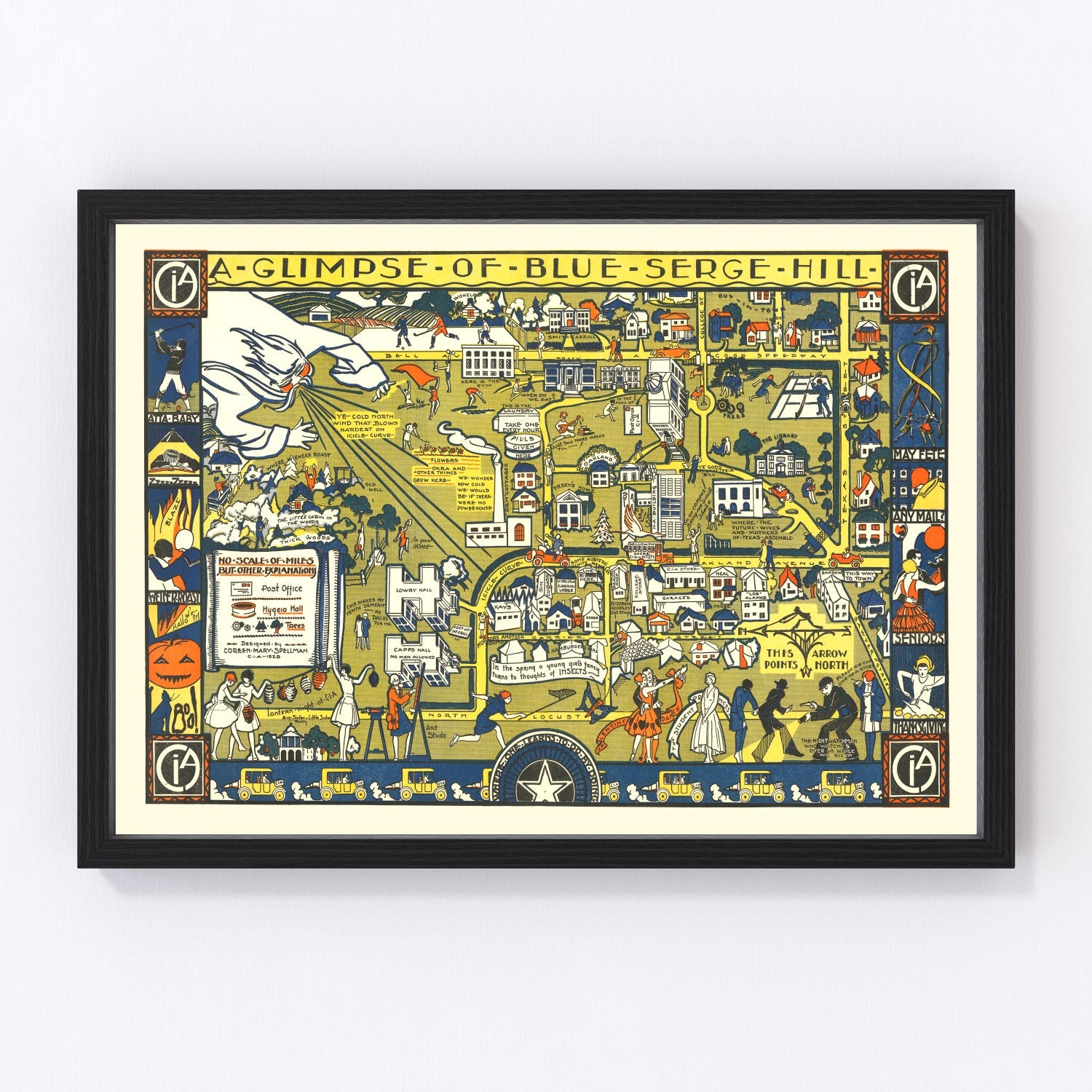 Vintage Blue Serge Hill Texas Womens University Map 1928