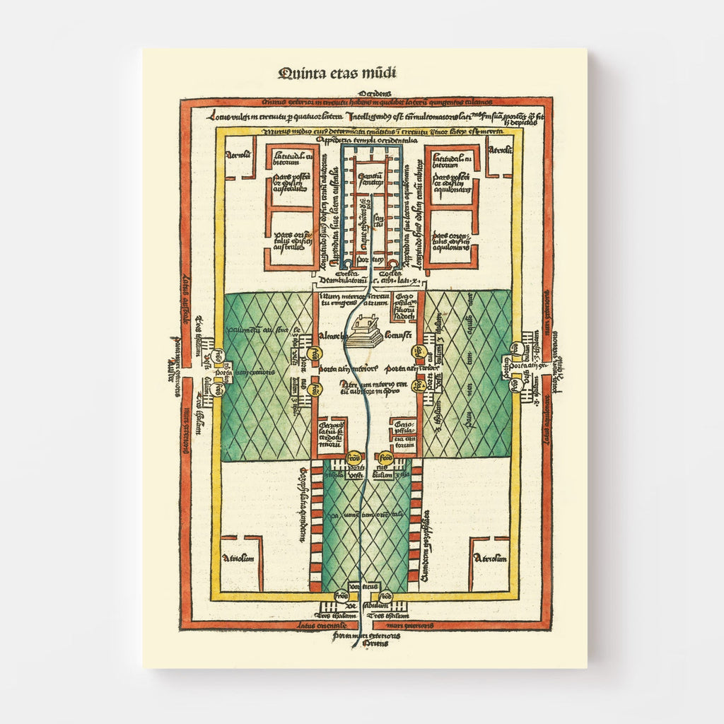 Vintage Map of Ezekiel's Temple 1493