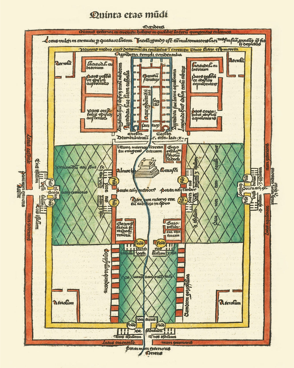 Vintage Map of Ezekiel's Temple 1493