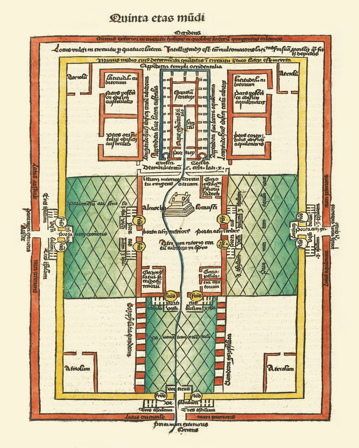 Vintage Map of Ezekiel's Temple 1493