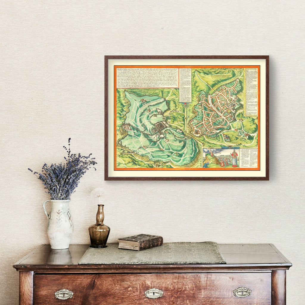 Vintage Map of Jerusalem, Israel 1572