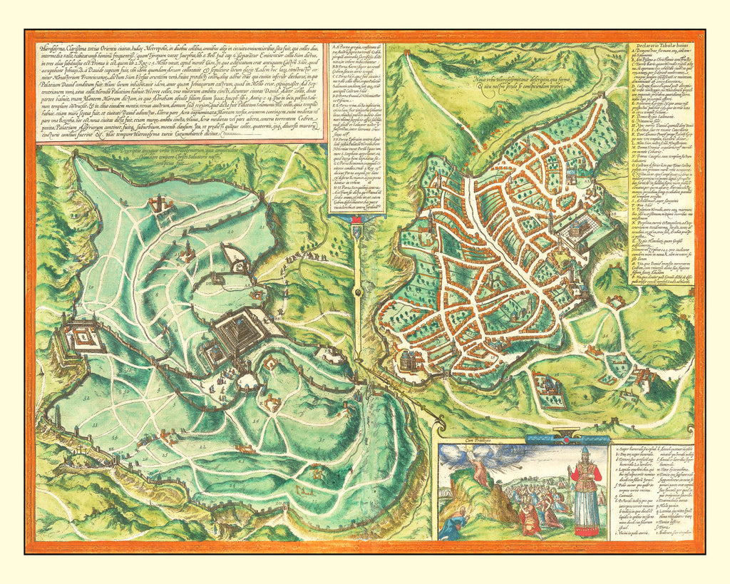 Vintage Map of Jerusalem, Israel 1572