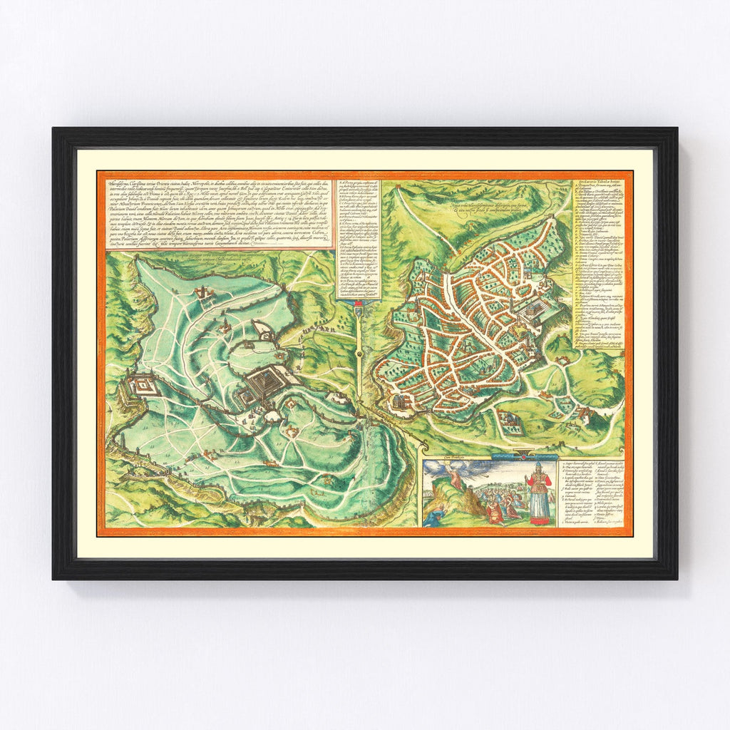 Vintage Map of Jerusalem, Israel 1572