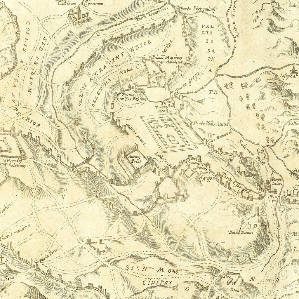 Vintage Map of Jerusalem, Israel 1572