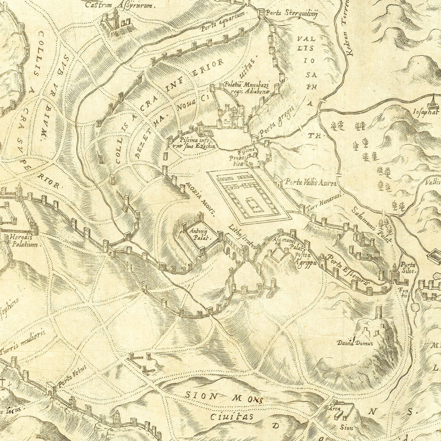 Vintage Map of Jerusalem, Israel 1572