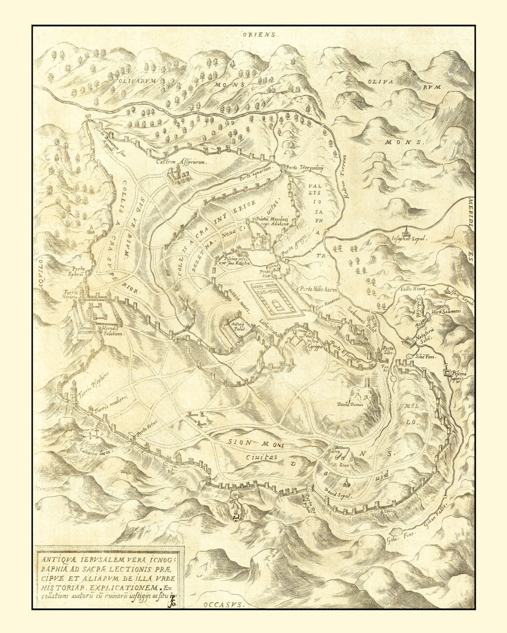 Vintage Map of Jerusalem, Israel 1572