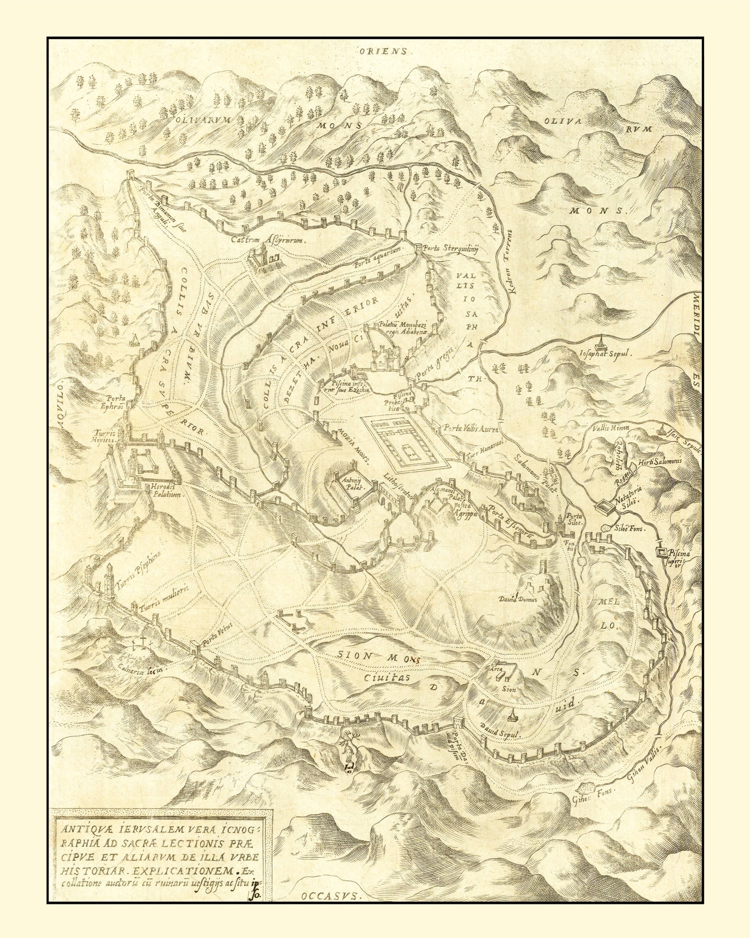 Vintage Map of Jerusalem, Israel 1572