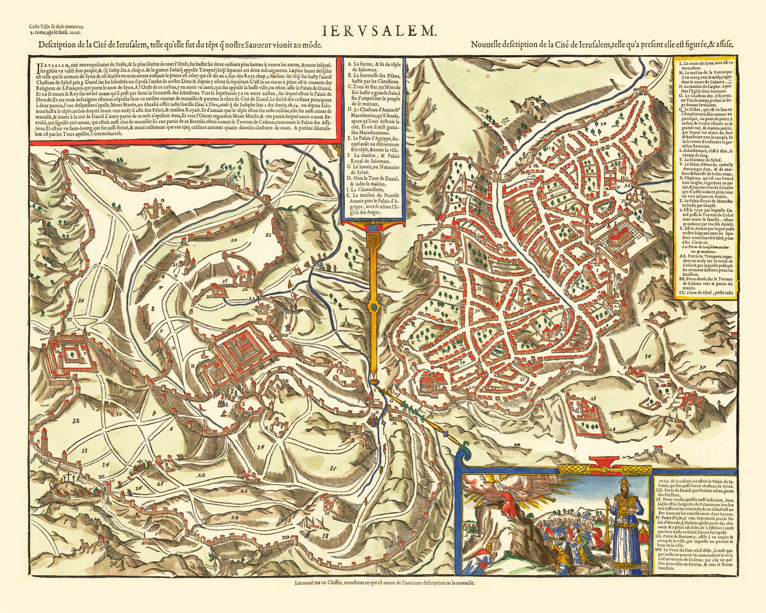 Vintage Map of Jerusalem, Israel 1575