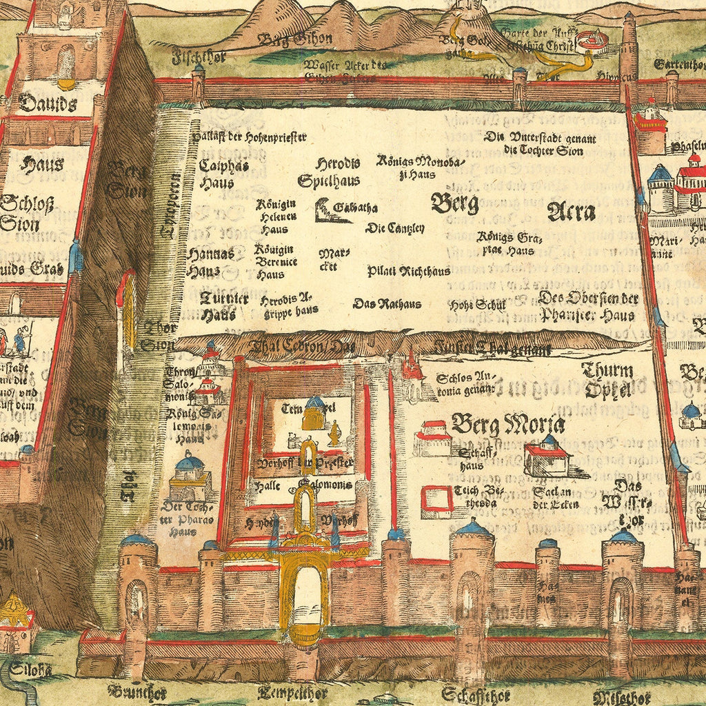 Vintage Map of Jerusalem, Israel 1581