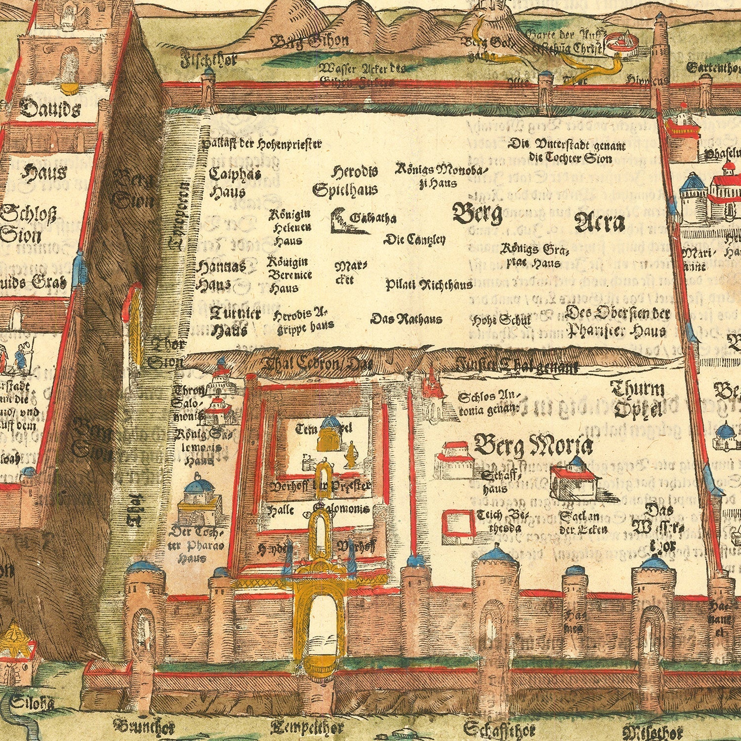 Vintage Map of Jerusalem, Israel 1581