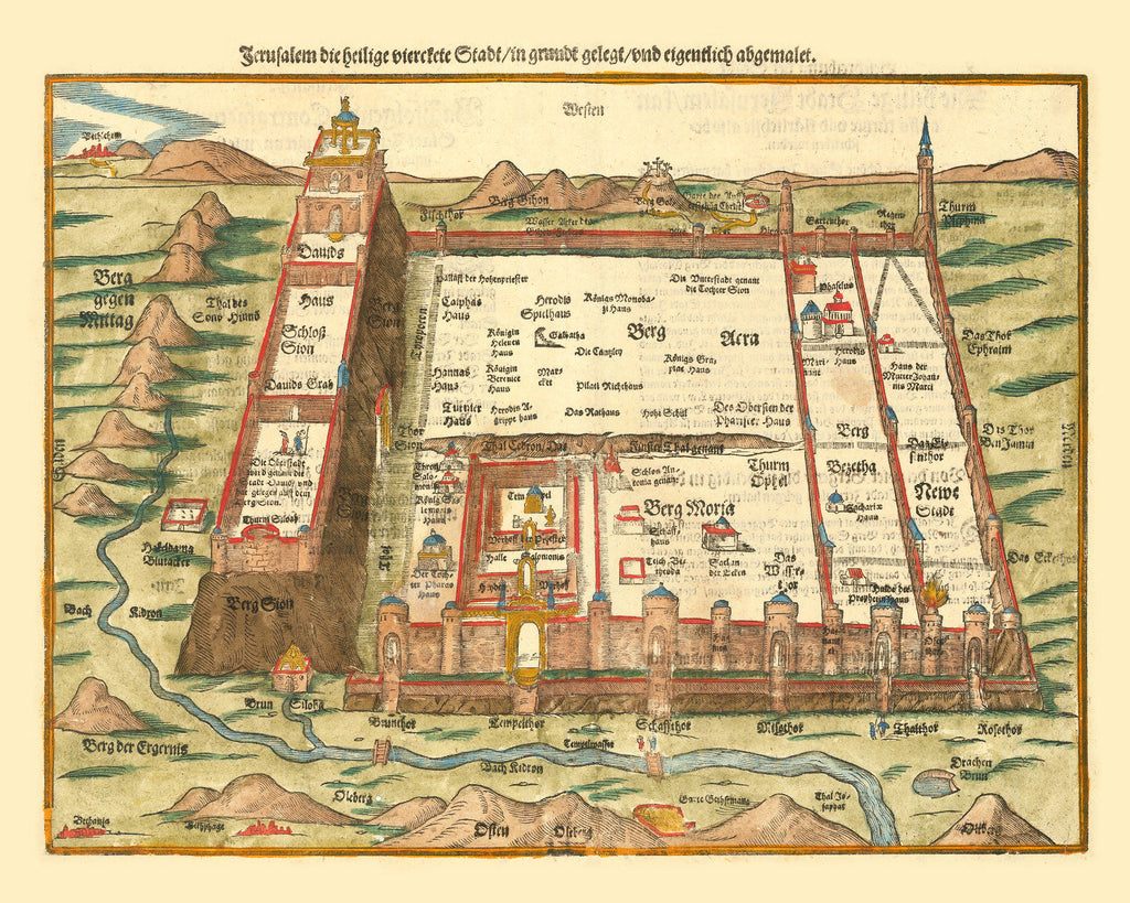 Vintage Map of Jerusalem, Israel 1581