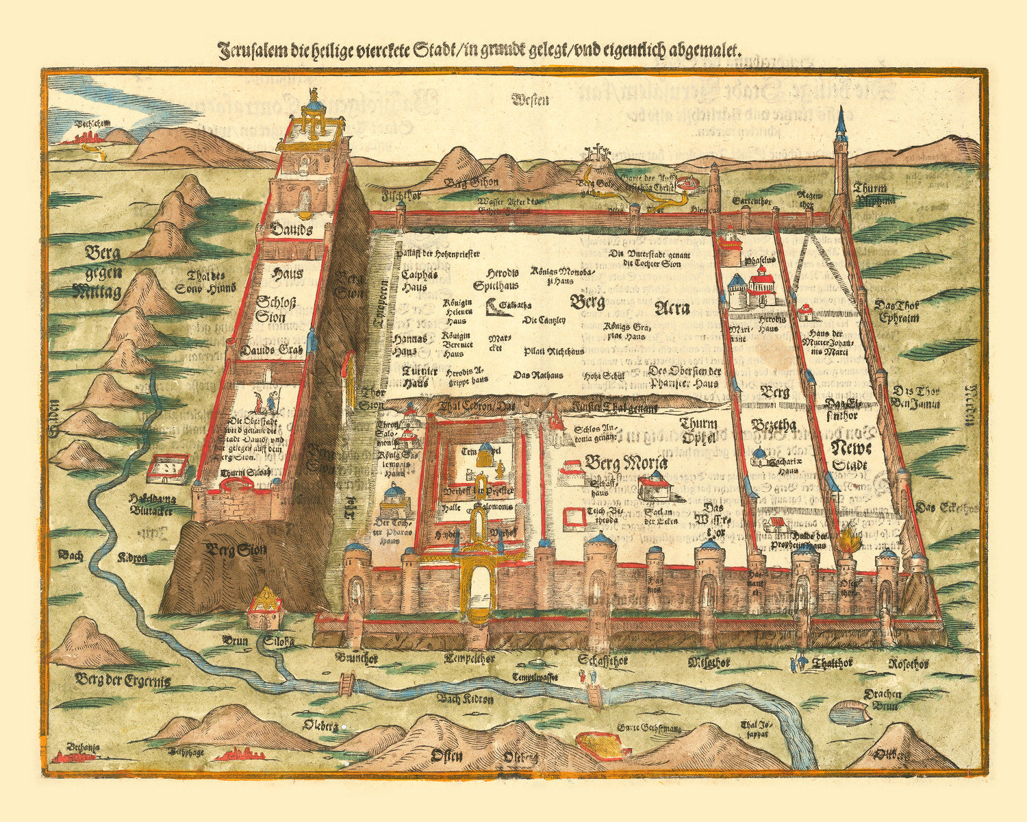 Vintage Map of Jerusalem, Israel 1581