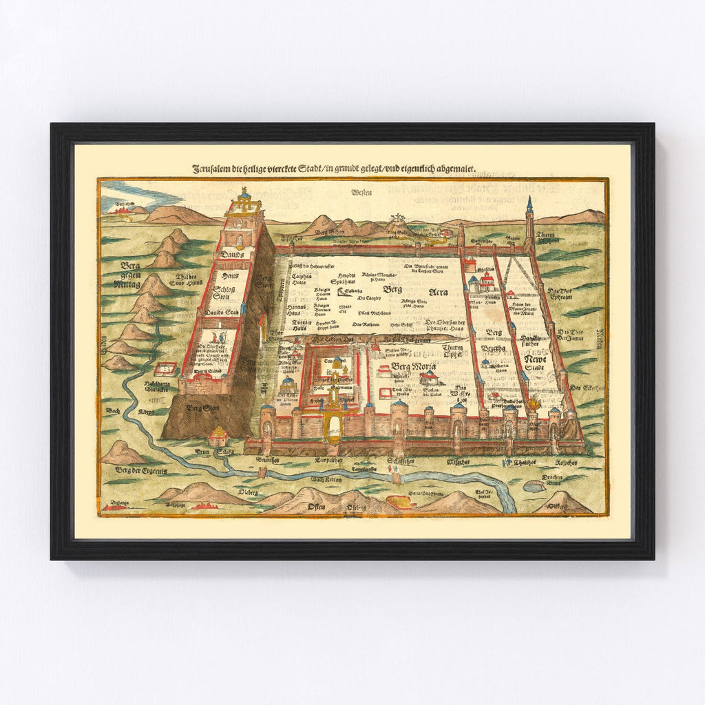 Vintage Map of Jerusalem, Israel 1581