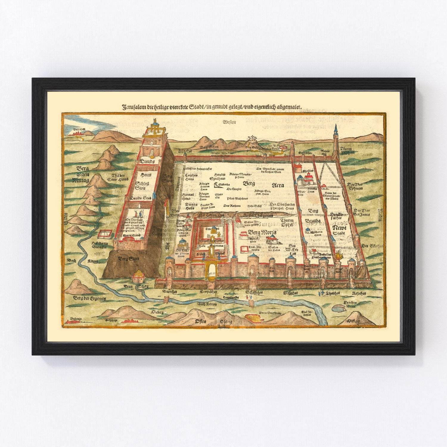 Vintage Map of Jerusalem, Israel 1581