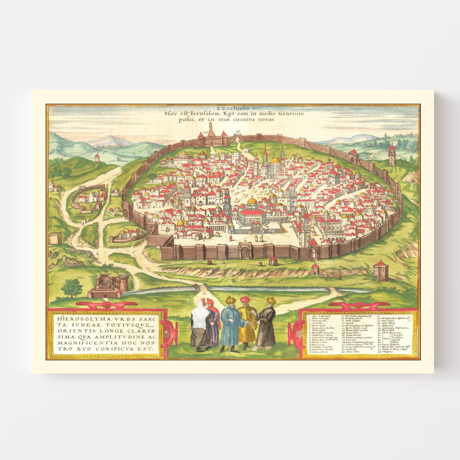 Vintage Map of Jerusalem, Israel 1582