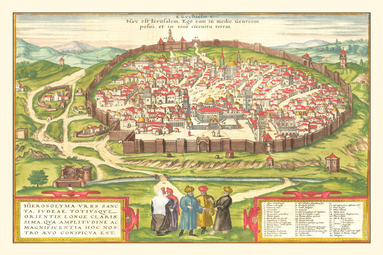 Vintage Map of Jerusalem, Israel 1582