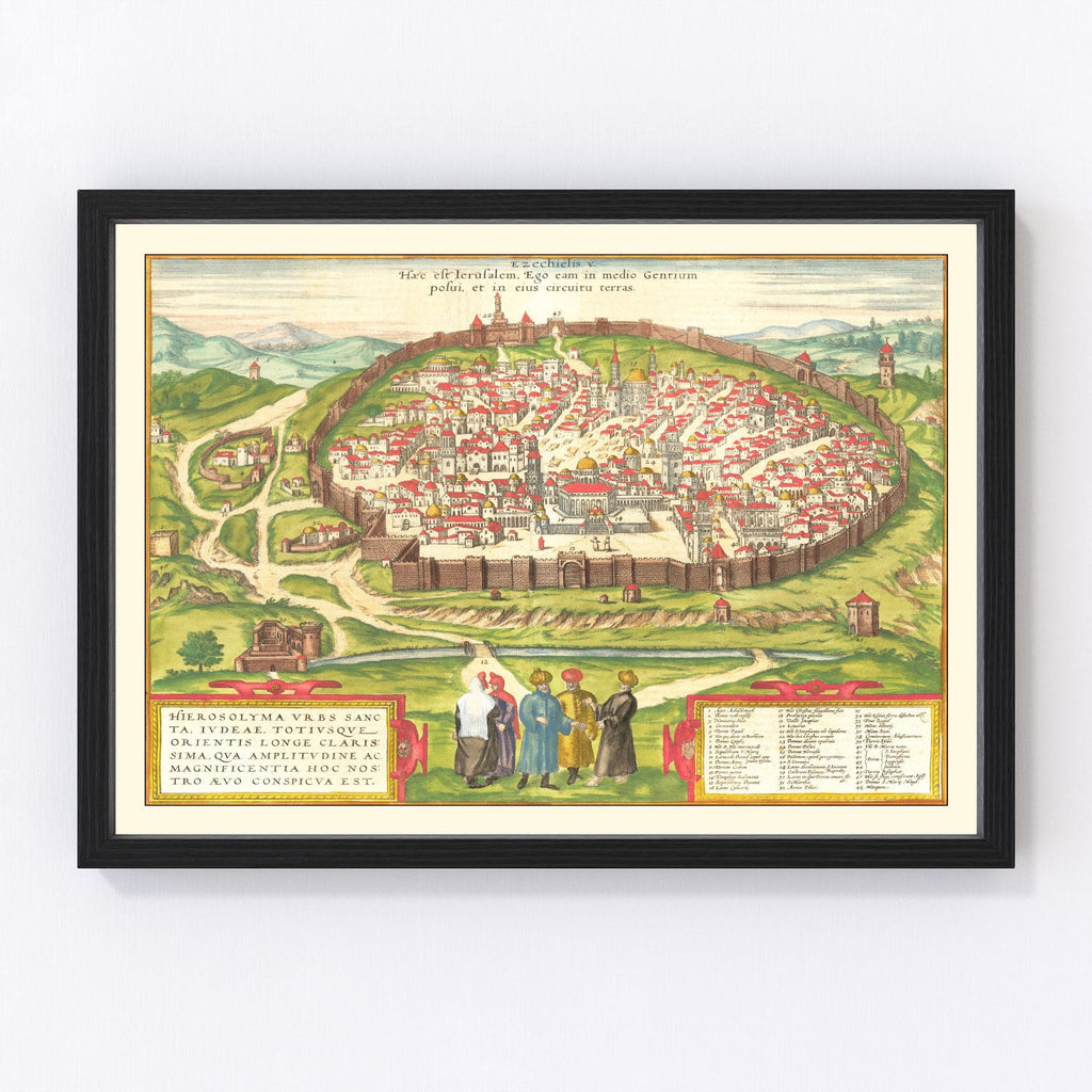 Vintage Map of Jerusalem, Israel 1582