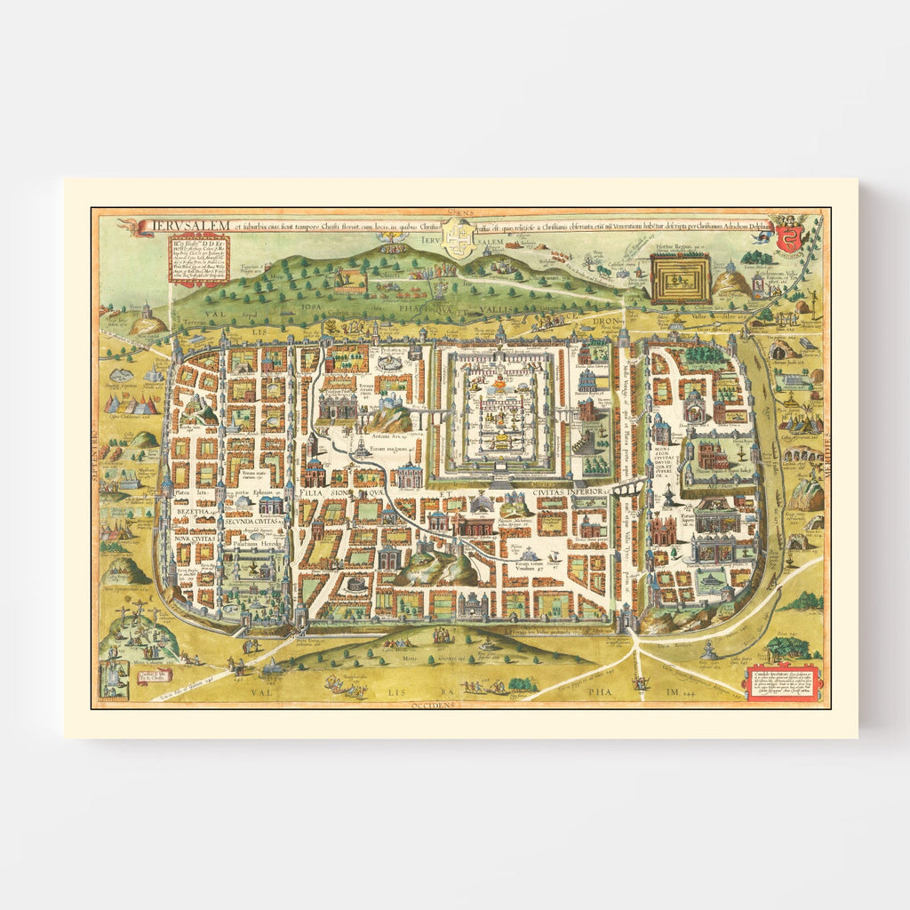 Vintage Map of Jerusalem, Israel 1584