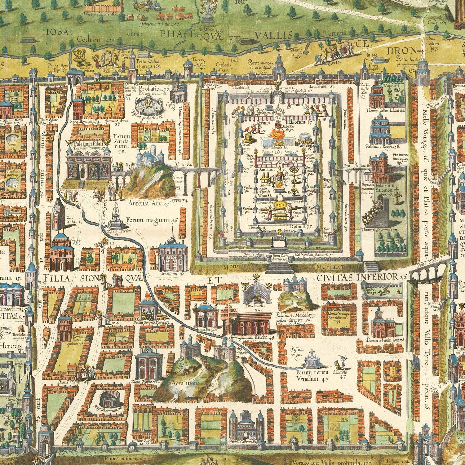 Vintage Map of Jerusalem, Israel 1584