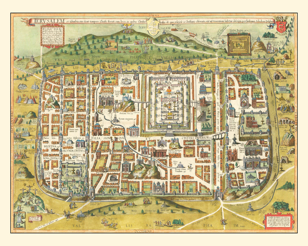 Vintage Map of Jerusalem, Israel 1584