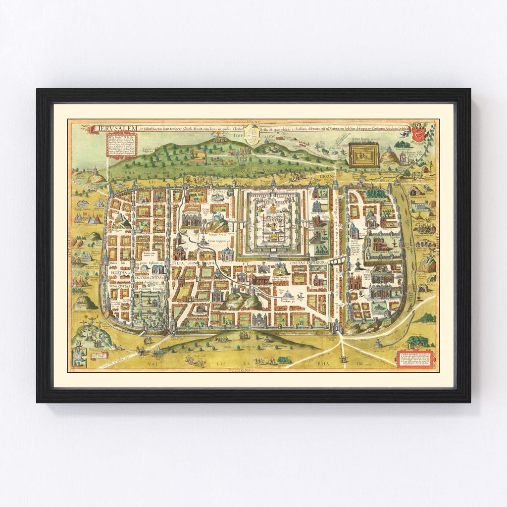 Vintage Map of Jerusalem, Israel 1584