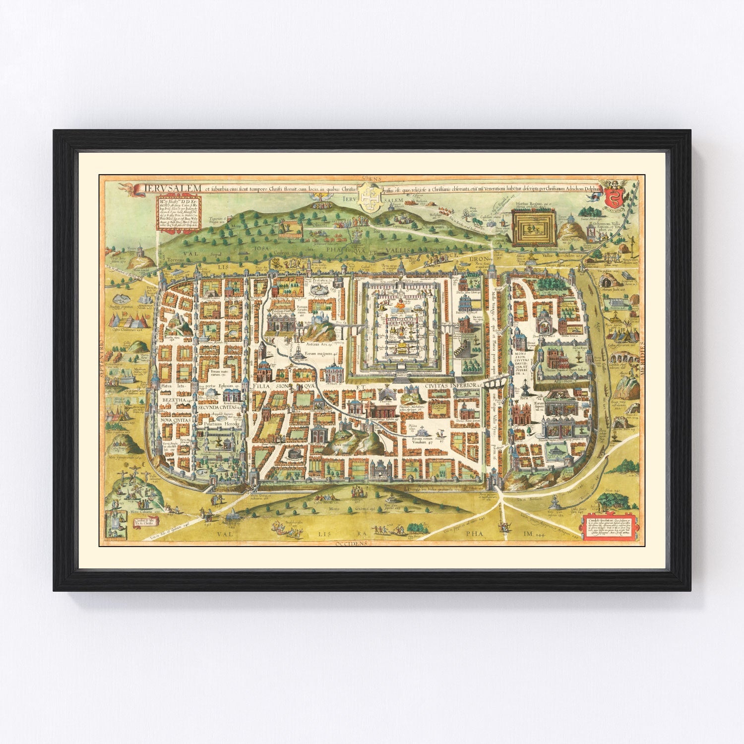Vintage Map of Jerusalem, Israel 1584